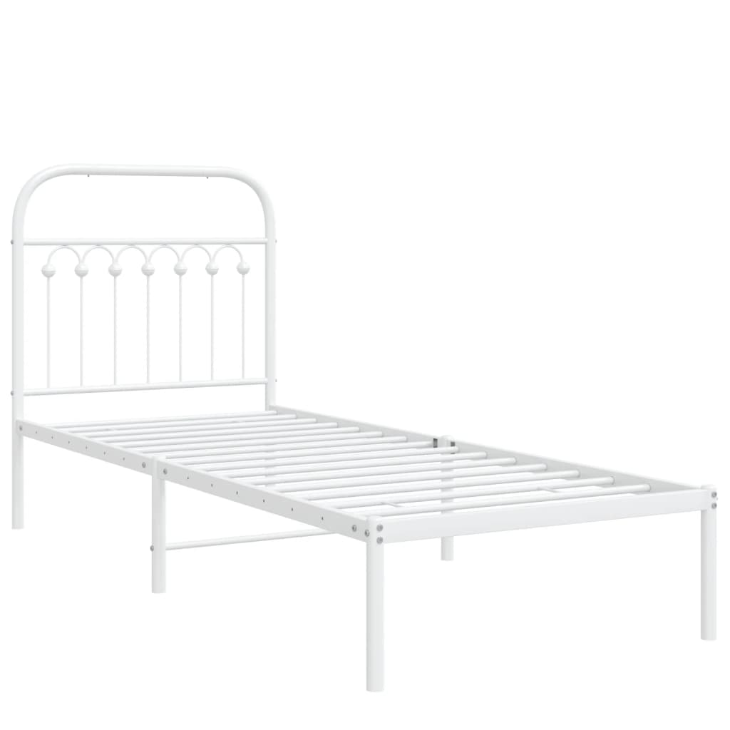 White Metal Bed Frame with Headboard 80x200cm - No Mattress Included