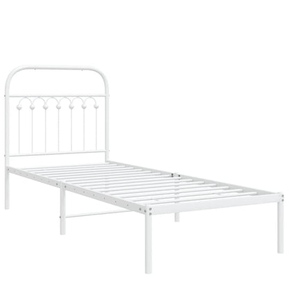 White Metal Bed Frame with Headboard 80x200cm - No Mattress Included