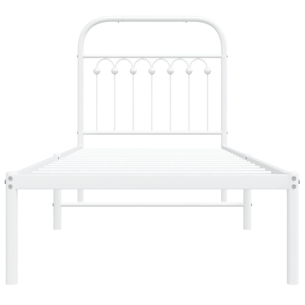 White Metal Bed Frame with Headboard 80x200cm - No Mattress Included