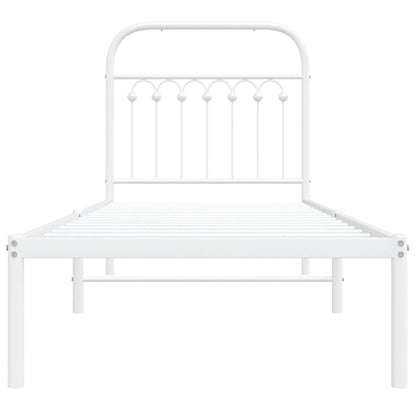 White Metal Bed Frame with Headboard 80x200cm - No Mattress Included