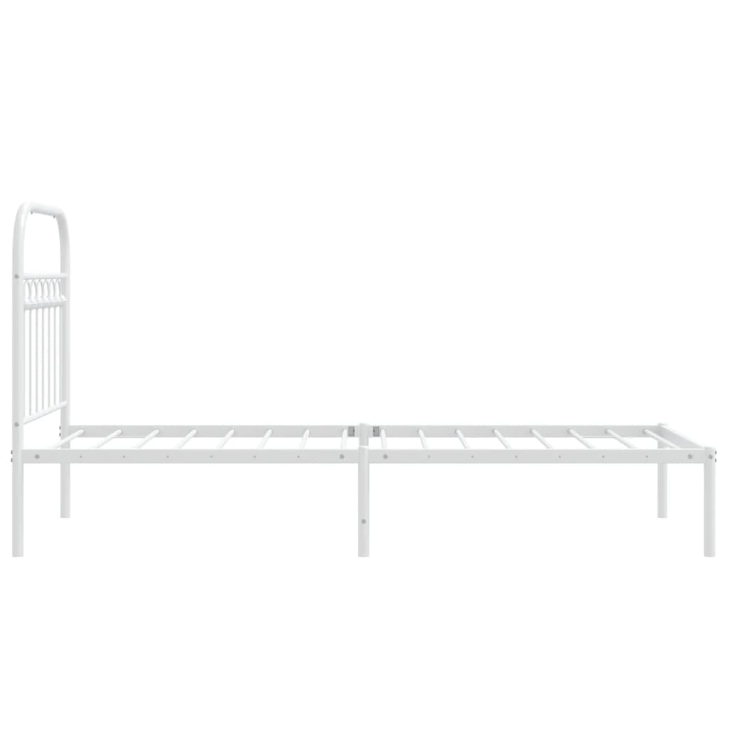 White Metal Bed Frame with Headboard 80x200cm - No Mattress Included