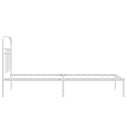 White Metal Bed Frame with Headboard 80x200cm - No Mattress Included