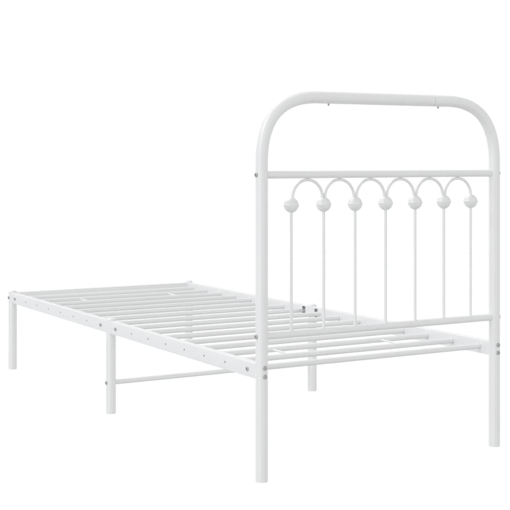 White Metal Bed Frame with Headboard 80x200cm - No Mattress Included