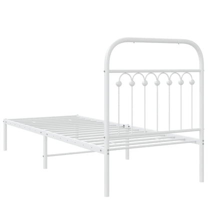 White Metal Bed Frame with Headboard 80x200cm - No Mattress Included