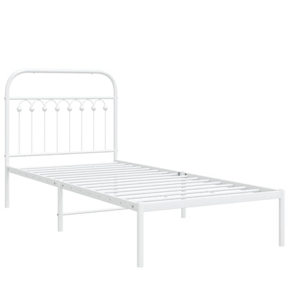 White Metal Bed Frame with Headboard, 90x200cm - Mattress Not Included