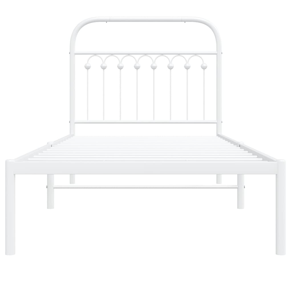 White Metal Bed Frame with Headboard, 90x200cm - Mattress Not Included