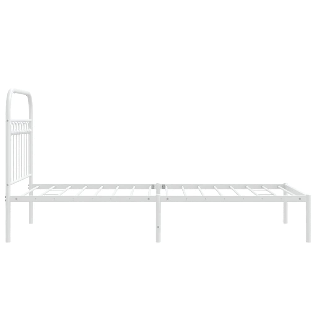 White Metal Bed Frame with Headboard, 90x200cm - Mattress Not Included