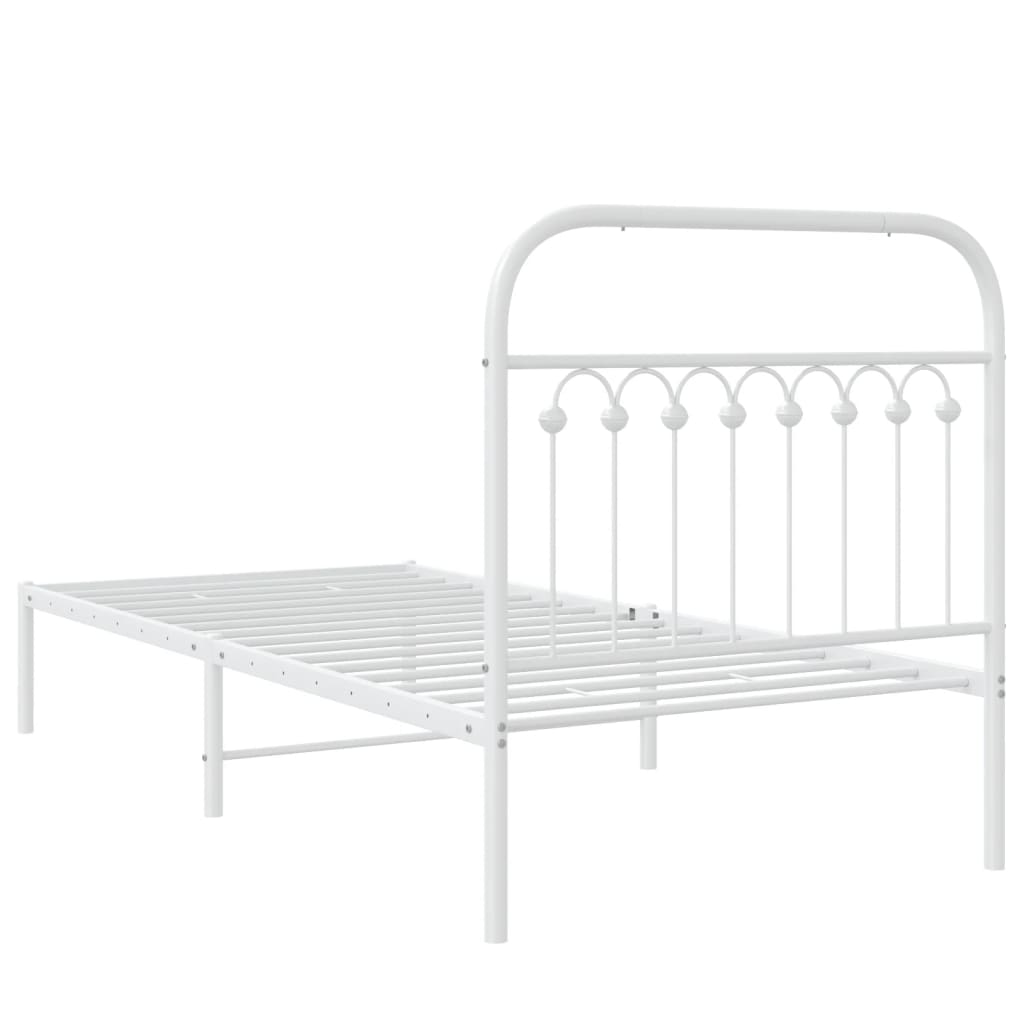 White Metal Bed Frame with Headboard, 90x200cm - Mattress Not Included