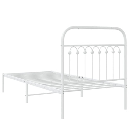 White Metal Bed Frame with Headboard, 90x200cm - Mattress Not Included