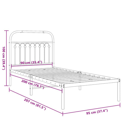 White Metal Bed Frame with Headboard, 90x200cm - Mattress Not Included