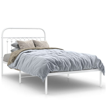 White Metal Bed Frame with Headboard - 100x190cm, No Mattress