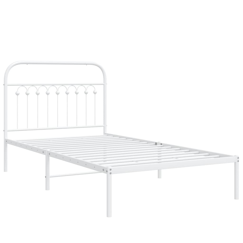 White Metal Bed Frame with Headboard - 100x190cm, No Mattress