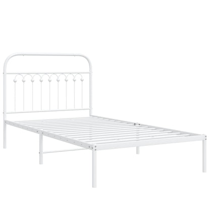 White Metal Bed Frame with Headboard - 100x190cm, No Mattress