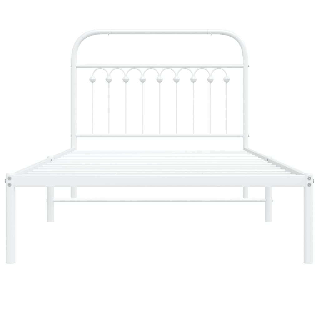 White Metal Bed Frame with Headboard - 100x190cm, No Mattress