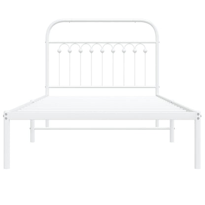 White Metal Bed Frame with Headboard - 100x190cm, No Mattress