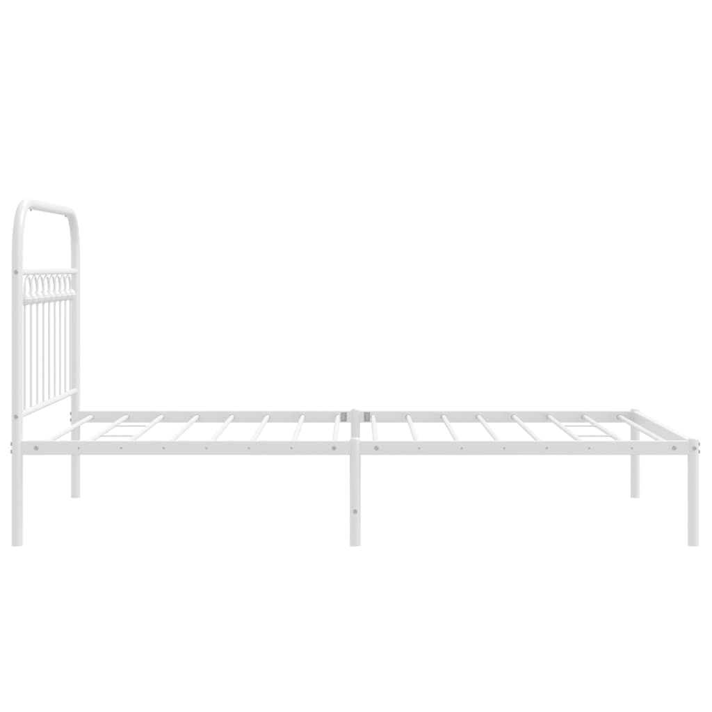 White Metal Bed Frame with Headboard - 100x190cm, No Mattress