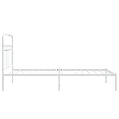 White Metal Bed Frame with Headboard - 100x190cm, No Mattress