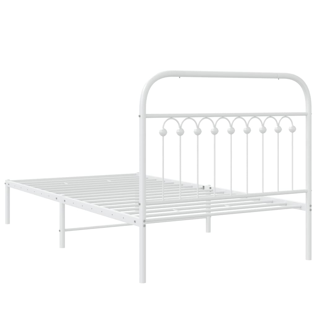 White Metal Bed Frame with Headboard - 100x190cm, No Mattress