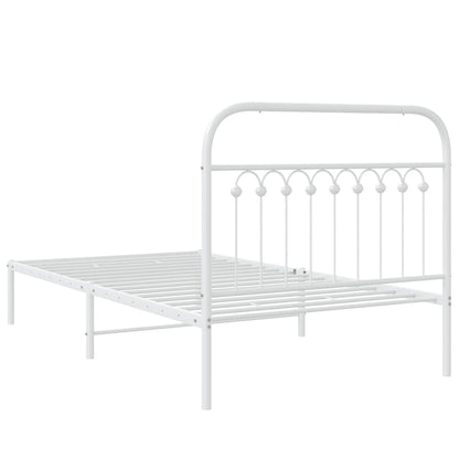 White Metal Bed Frame with Headboard - 100x190cm, No Mattress