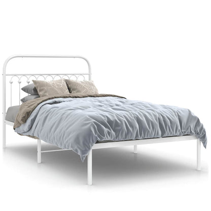 White Metal Bed Frame with Headboard, 107x203cm - Mattress Not Included