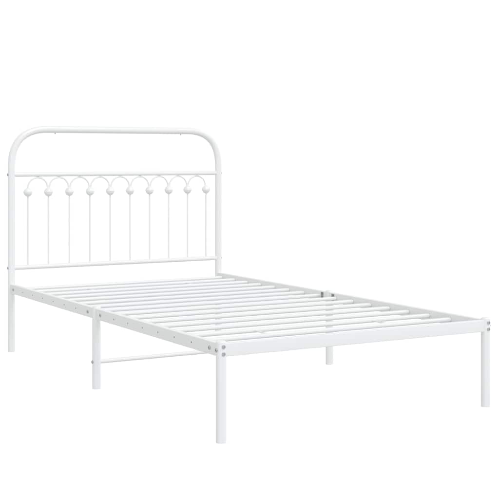 White Metal Bed Frame with Headboard, 107x203cm - Mattress Not Included