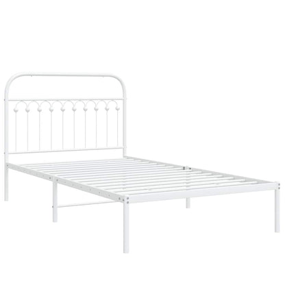 White Metal Bed Frame with Headboard, 107x203cm - Mattress Not Included