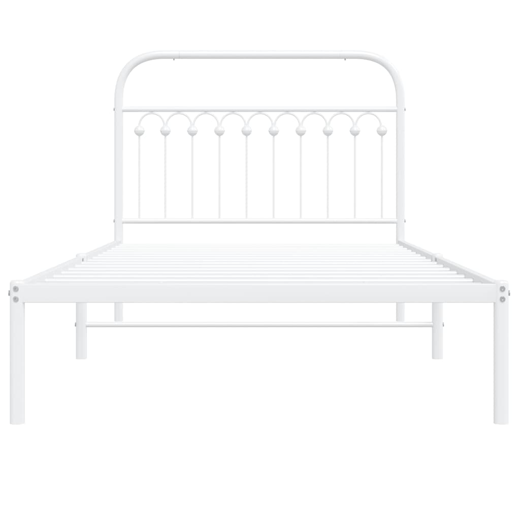 White Metal Bed Frame with Headboard, 107x203cm - Mattress Not Included