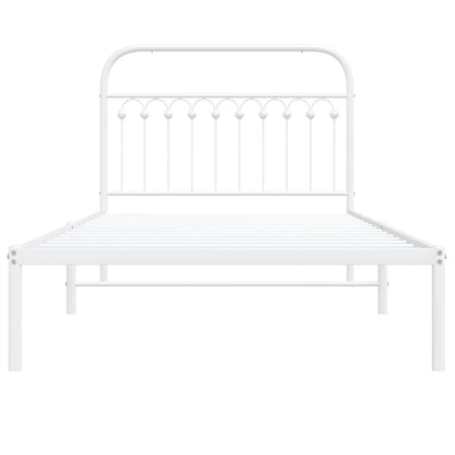 White Metal Bed Frame with Headboard, 107x203cm - Mattress Not Included