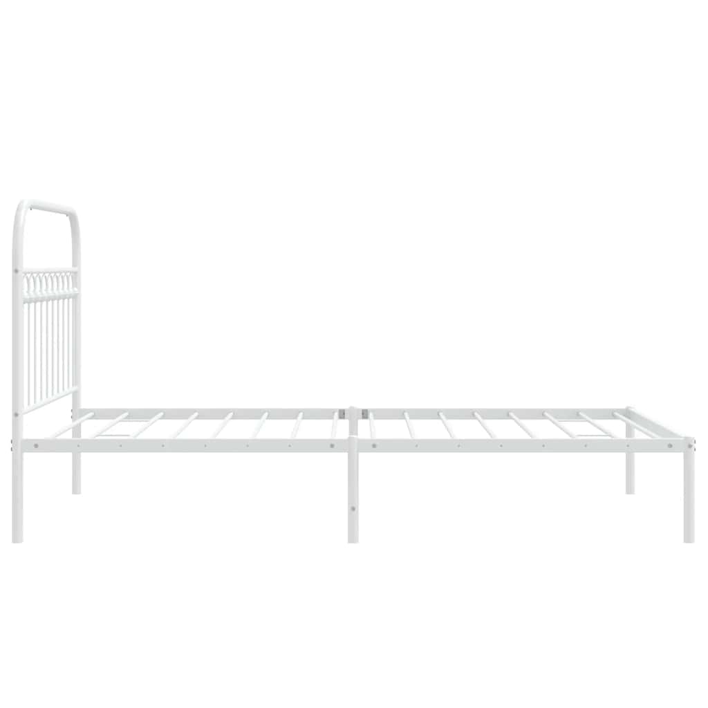 White Metal Bed Frame with Headboard, 107x203cm - Mattress Not Included
