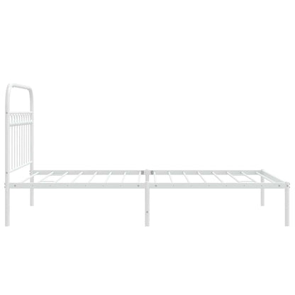 White Metal Bed Frame with Headboard, 107x203cm - Mattress Not Included