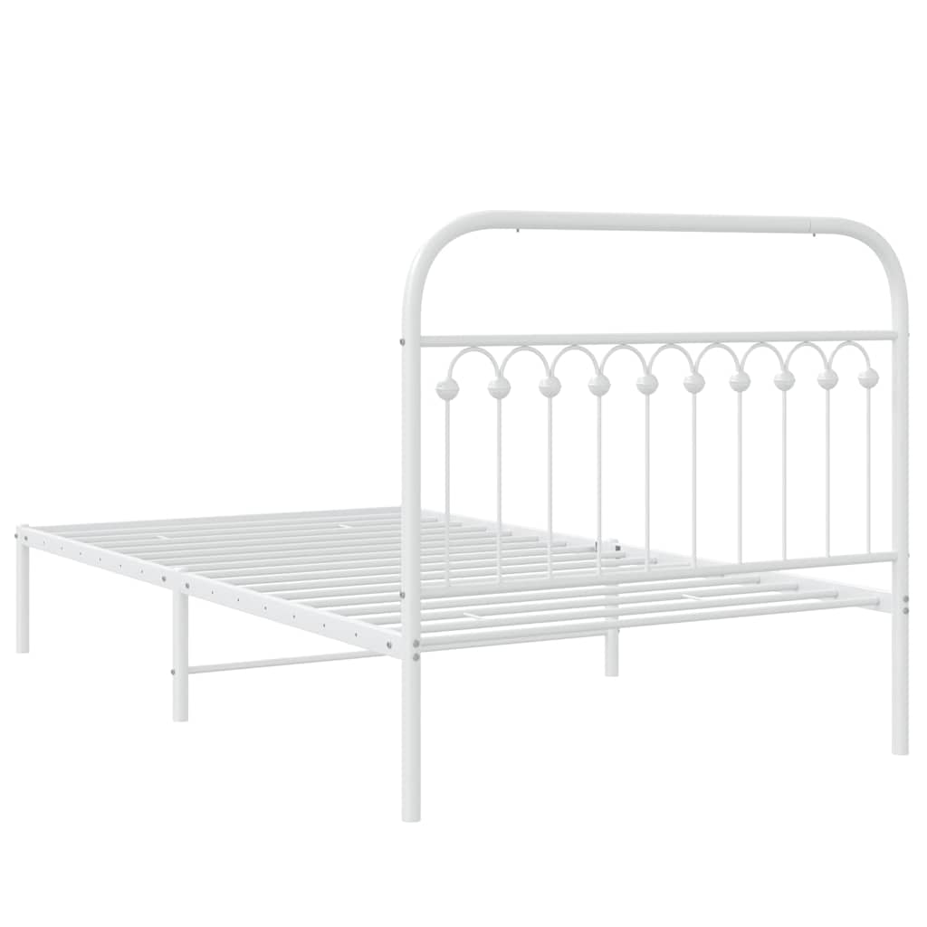 White Metal Bed Frame with Headboard, 107x203cm - Mattress Not Included
