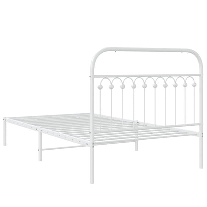 White Metal Bed Frame with Headboard, 107x203cm - Mattress Not Included