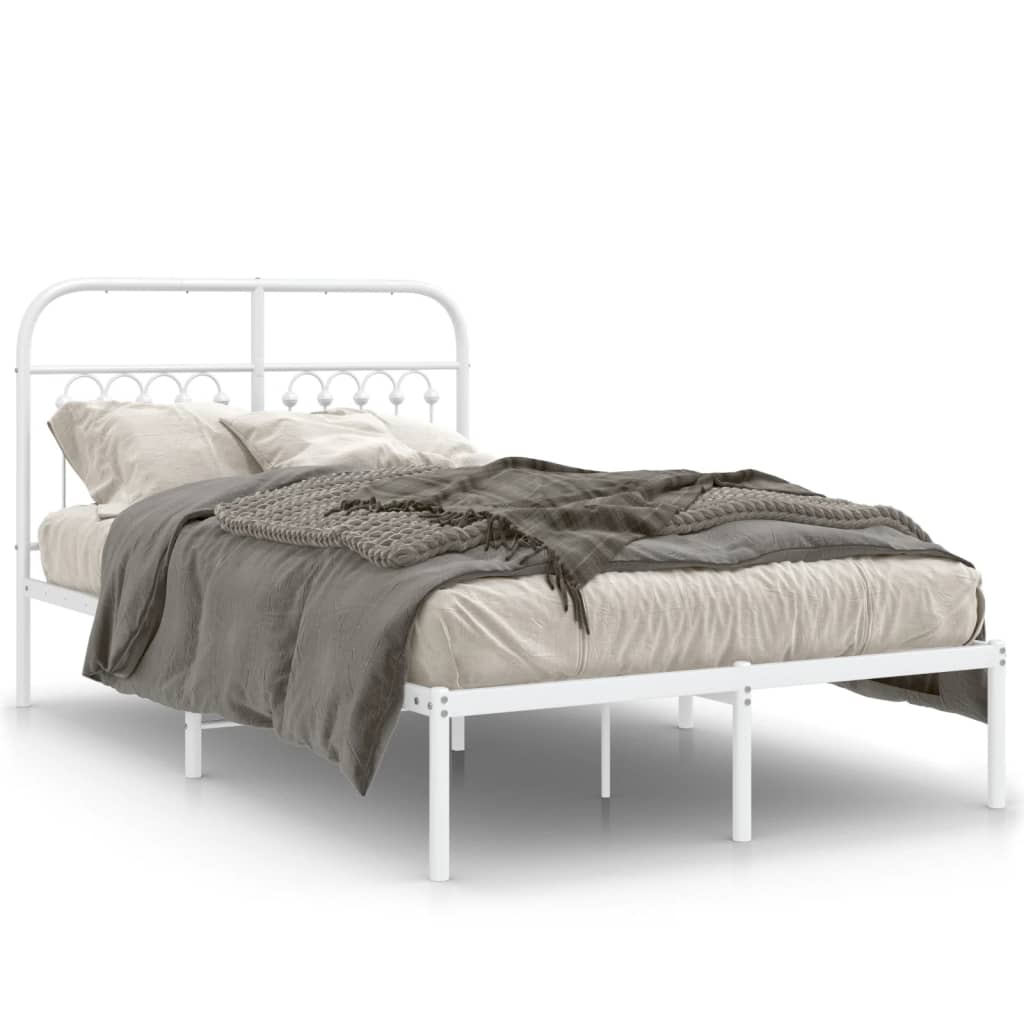 White Metal Bed Frame with Headboard 120x200cm - No Mattress