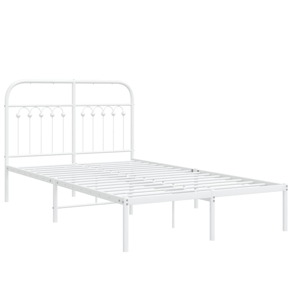 White Metal Bed Frame with Headboard 120x200cm - No Mattress
