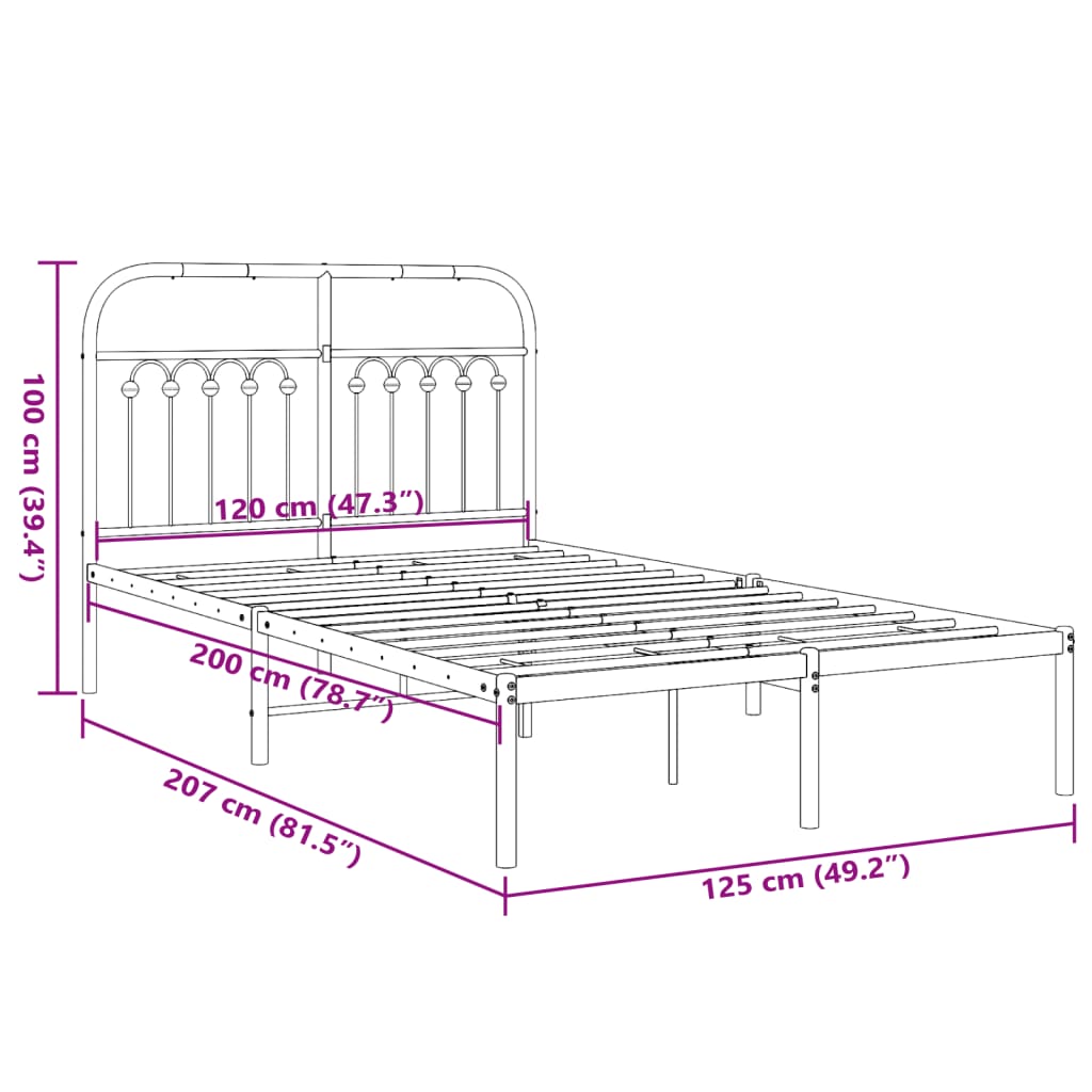 White Metal Bed Frame with Headboard 120x200cm - No Mattress