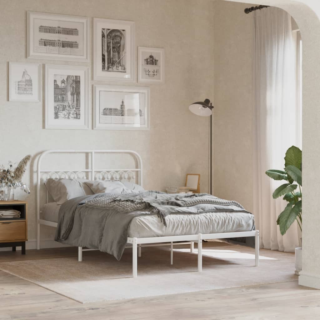 White Metal Bed Frame with Headboard 120x200cm - No Mattress
