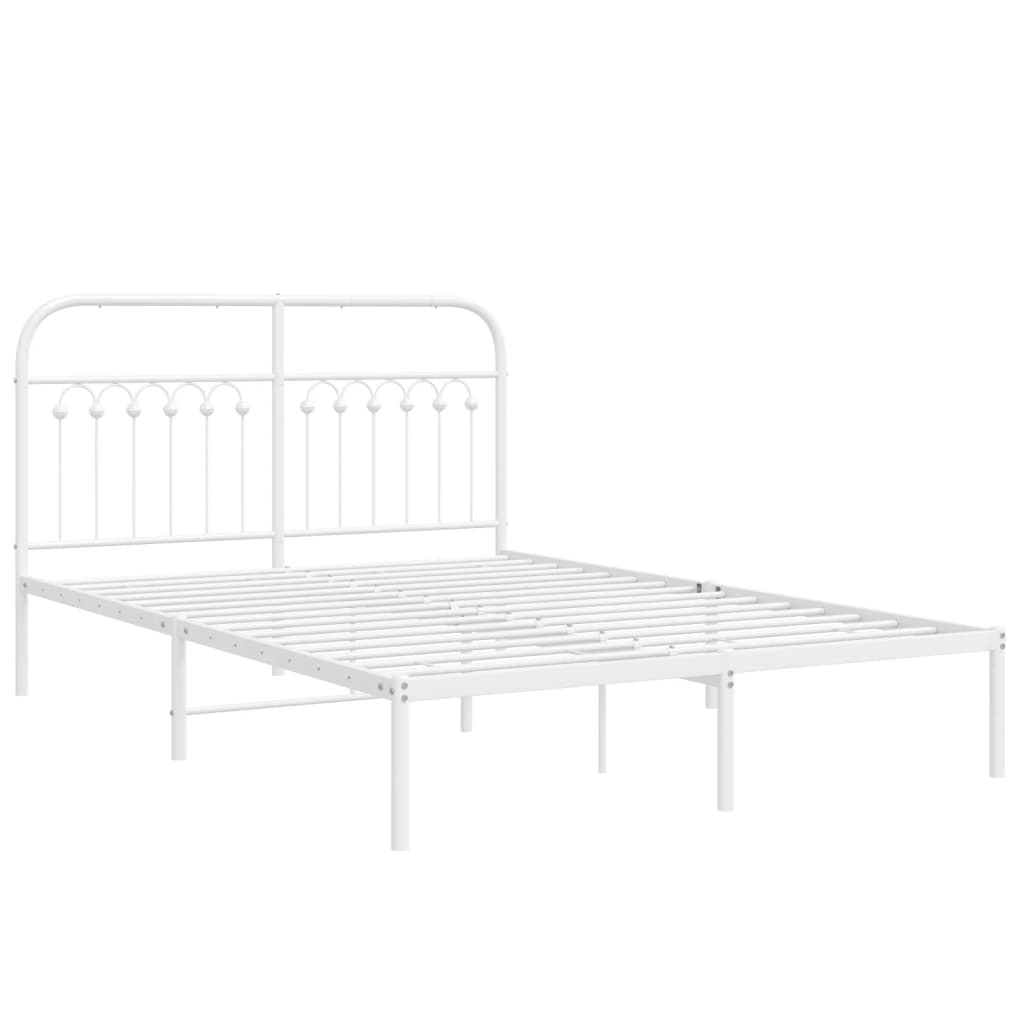 White Metal Bed Frame with Headboard - 135x190cm (No Mattress)