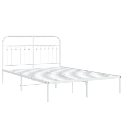 White Metal Bed Frame with Headboard - 135x190cm (No Mattress)