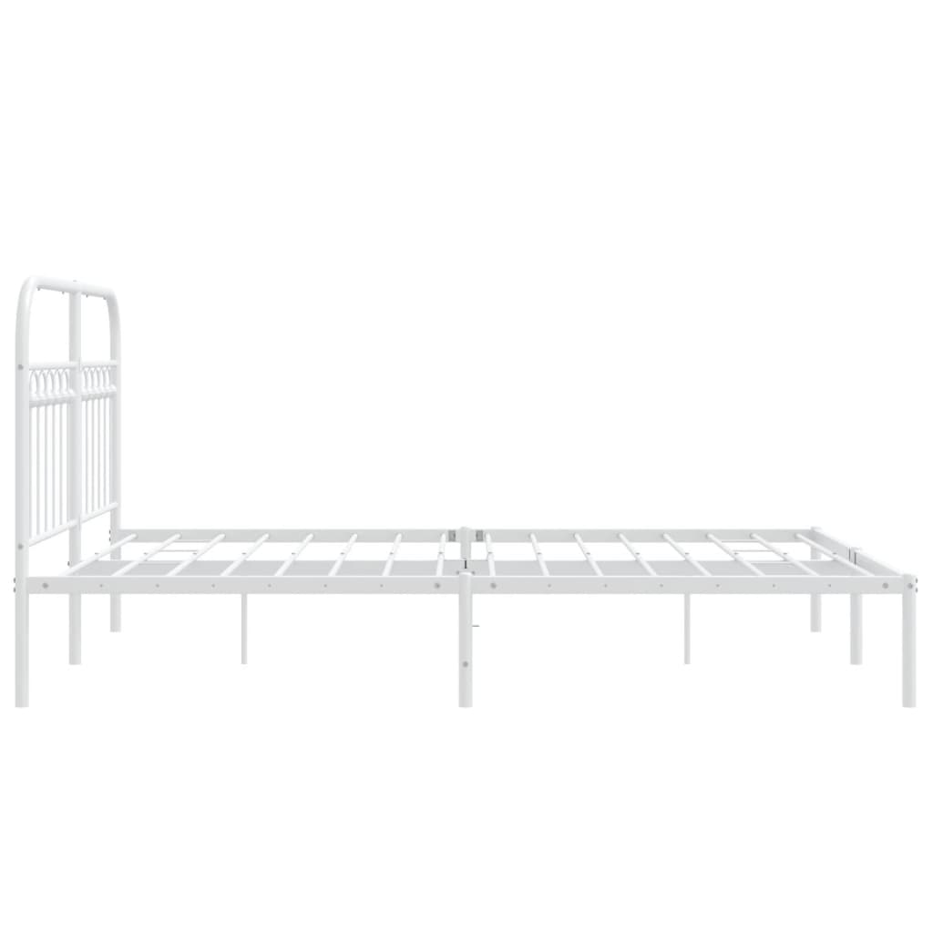 White Metal Bed Frame with Headboard - 135x190cm (No Mattress)