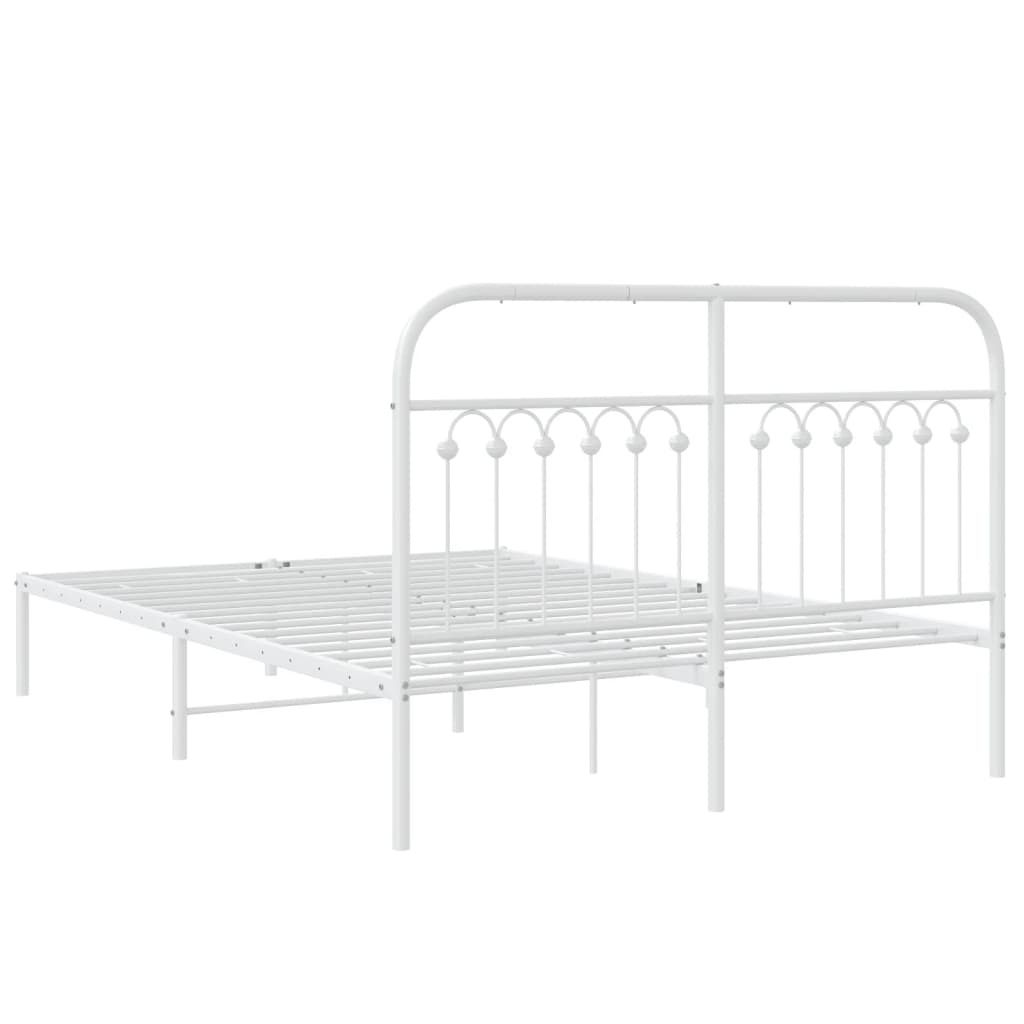 White Metal Bed Frame with Headboard - 135x190cm (No Mattress)