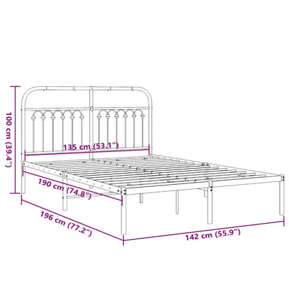 White Metal Bed Frame with Headboard - 135x190cm (No Mattress)
