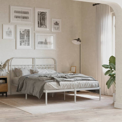 White Metal Bed Frame with Headboard - 135x190cm (No Mattress)