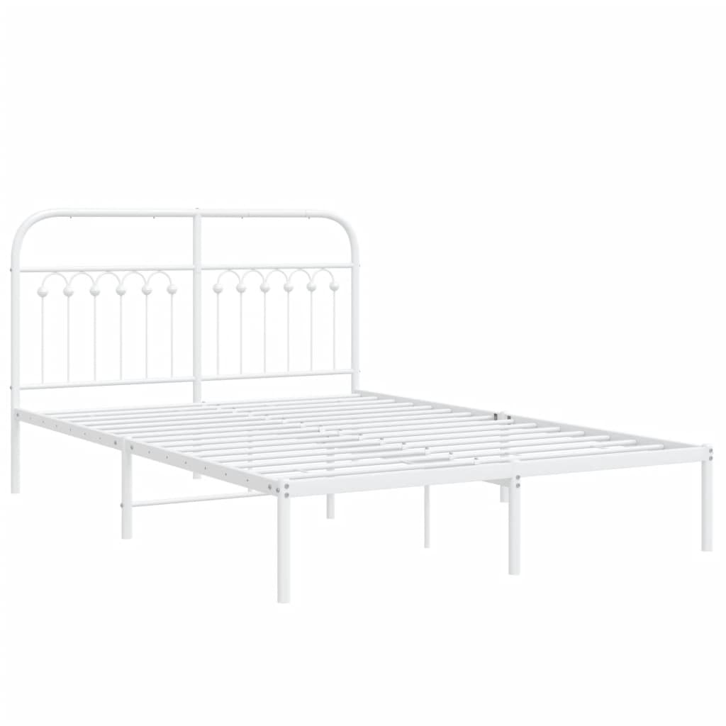 White Metal Bed Frame with Headboard 140x190cm - No Mattress