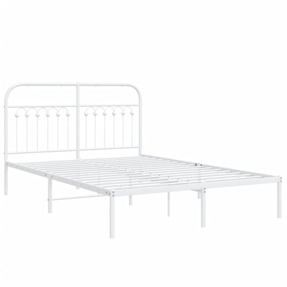 White Metal Bed Frame with Headboard 140x190cm - No Mattress