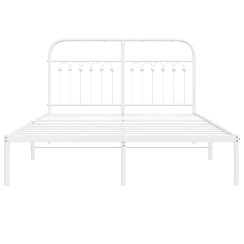 White Metal Bed Frame with Headboard 140x190cm - No Mattress