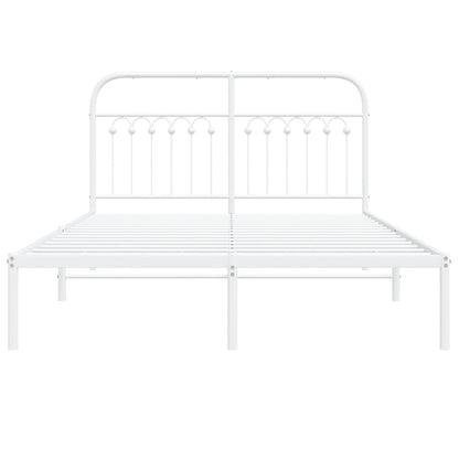 White Metal Bed Frame with Headboard 140x190cm - No Mattress