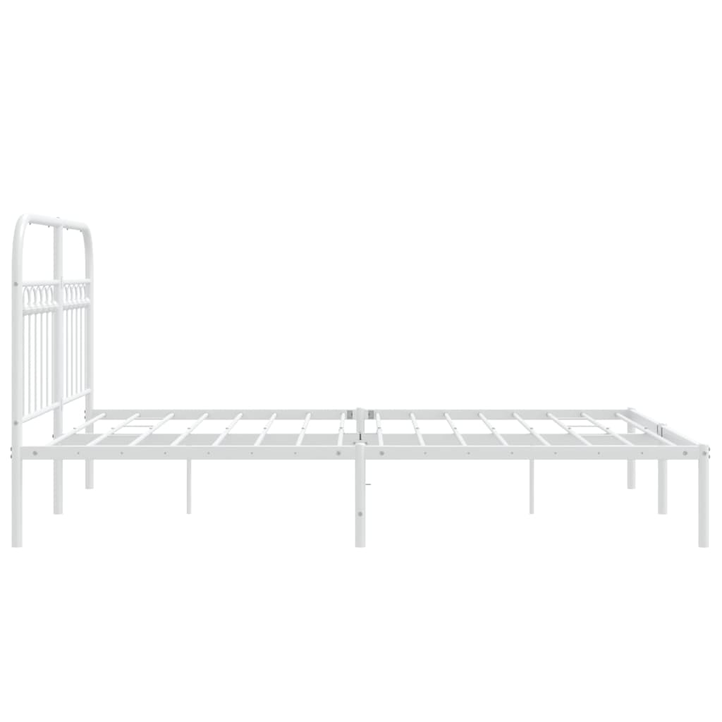 White Metal Bed Frame with Headboard 140x190cm - No Mattress