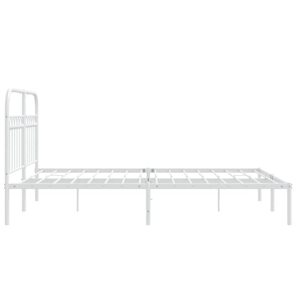 White Metal Bed Frame with Headboard 140x190cm - No Mattress
