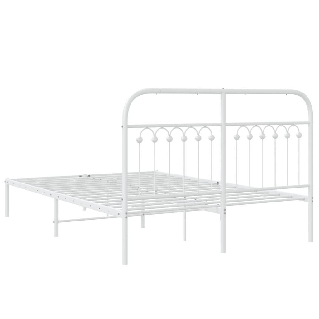 White Metal Bed Frame with Headboard 140x190cm - No Mattress