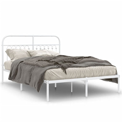 White Metal Bed Frame with Headboard - 140x200cm, No Mattress Included